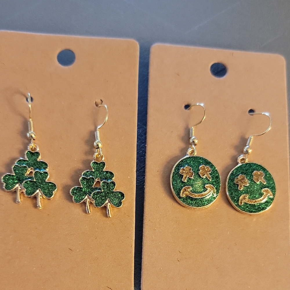 St. Patrick's Day Handcrafted Shamrock/Smiley Face Earrings 2/$15